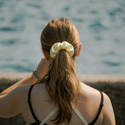 Silk Hair Ties Ponytail Holder Hairs Bow Ropes Elastics Hairtie Accessories Wide 0.8inch on Hair No Damage No Crease for Women Curly Thick Wavy Hair(30Pcs Pale Yellow) - color: Pale Yellow