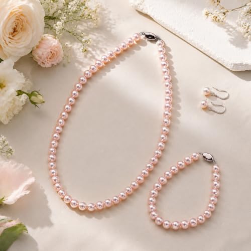 Pearl Necklaces for Women,Pearl Necklaces Earrings Bracelet Jewelry Set | Pearl Jewelry Set for Women, Mother's Day,Christmas,Graduation,Wedding,Anniversary,Birthday Gifts for Women