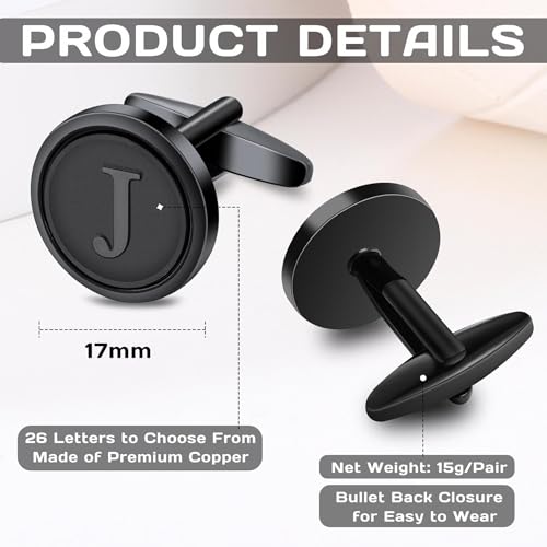 Initial Letter A-Z Cufflinks for Men Silver/Gold/Black Cufflinks 26 Alphabet Letter Copper Cufflinks for Formal Occasions Gifts Anniversary Business Wedding for Bridegroom Groomsmen - size: Black, style: Initial: B