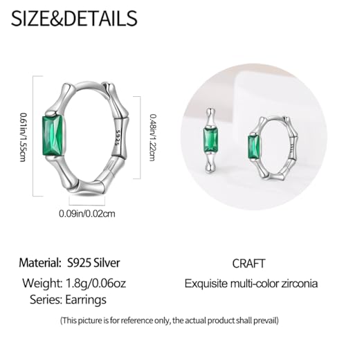 925 Sterling Silver Huggie Hoop Earrings for Women with 5A Cubic Zirconia Jewelry Birthday Gift - style: Green gemstone