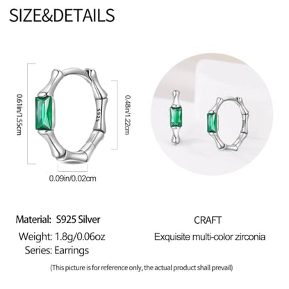 925 Sterling Silver Huggie Hoop Earrings for Women with 5A Cubic Zirconia Jewelry Birthday Gift - style: Green gemstone