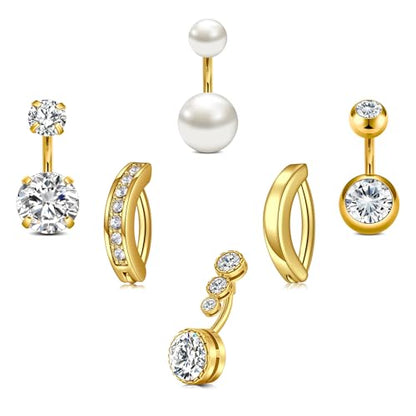 VCMART Belly Button Ring Short Bar Belly Ring Short Belly Button Rings Surgical Steel 6mm Belly Rings for Women Small Belly Button Piercing Navel Rings Piercing Jewelry - color: F -gold