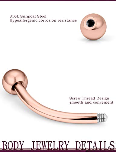 Jenxnjsjo 16g 6/8/10mm Eyebrow/Rook/Snug/Vertical-Labret/VCH/Snake-Eyes/Anti-Tragus/Christina/Daith/Belly-Button/Bridge/Hood/Surface Curved Barbell Piercing Jewelry for Women Men - color: 13PCS, Rose-Gold, size: 10mm