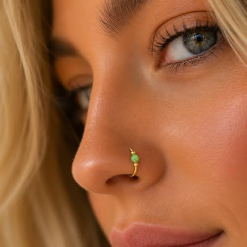 Jolliz Opal Nose Rings Hoops – 24 Gauge Classic Design, Elegant Nose Rings for Women & hypoallergenic Nose Piercings Jewelry Perfect for Any Occasion with Comfortable Fit - color: Green Opal Gold