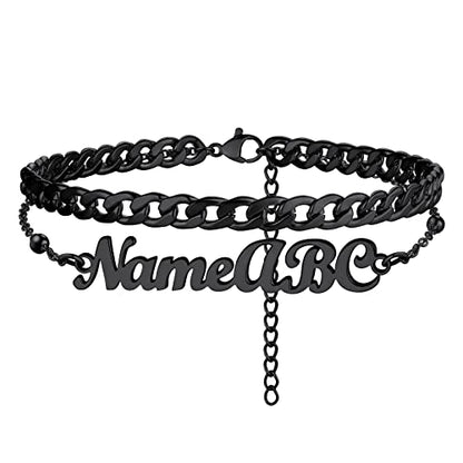 PROSTEEL Trendy Handcuffs Design/Customize Words Ankle Bracelet For Women, 316L Stainless Steel Anklets Silver/Gold/Black Tone, Hypoallergenic, Come with Box - style: 09 Customize-Cuban Link(8.5"-10.5")-Cool Black