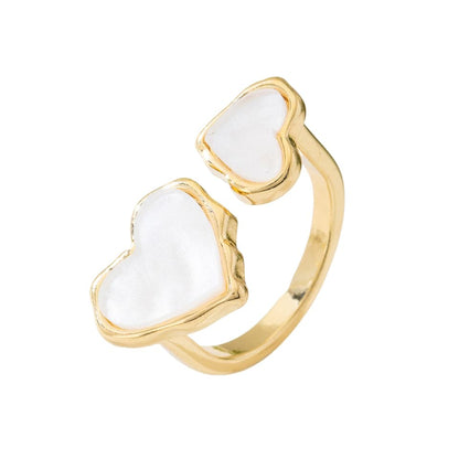 Retro Enamel Double Hearts Open Statement Ring for Women Fashion Simple Asymmetry Love Hearted Wrap Finger Knuckle Adjustable Bands Rings Gold Plated Wedding Eternity Promise Engagement Jewelry - color: White