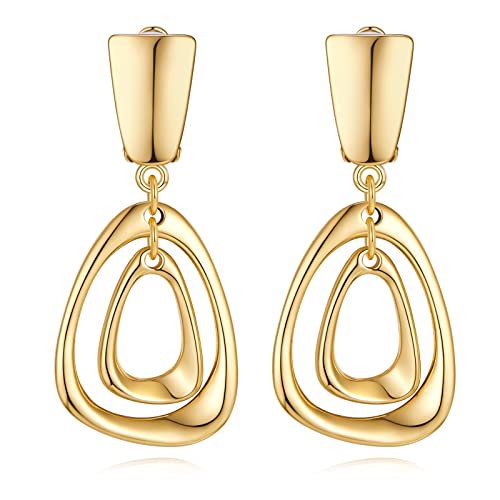 Matte Gold Silver Large Clip On Earrings for Women Statement Earrings - color: Color A