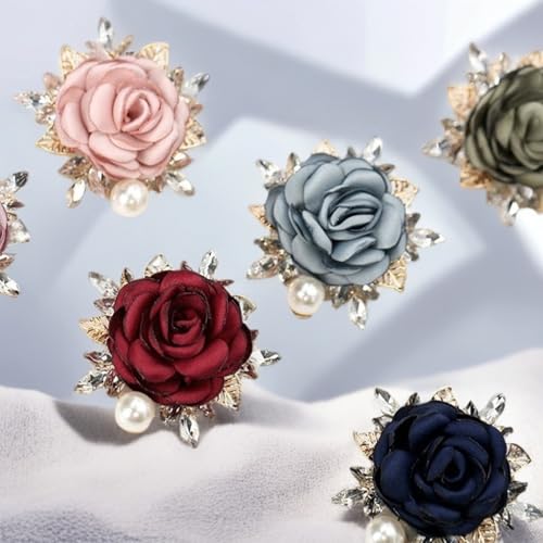 Rose Flower Brooch for Women Large Flower Brooch Elegant Pearl Brooches Handmade Crystal Pearl Pins Fabric Floral Lapel Pin Christmas Valentine's Day Dress Suit Accessories - color: green