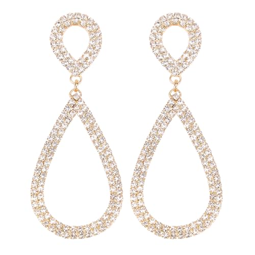 Rhinestone Teardrop Dangle Earrings Sparkly Wedding Jewelry - color: Gold