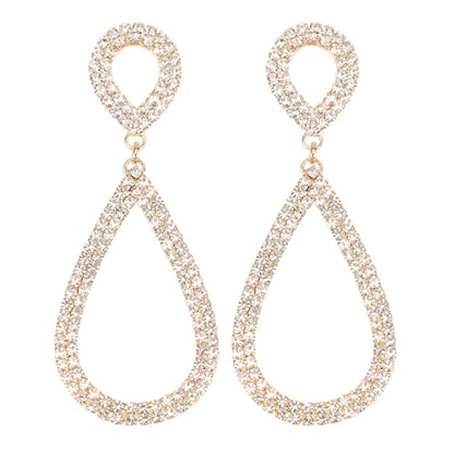 Rhinestone Teardrop Dangle Earrings Sparkly Wedding Jewelry - color: Gold
