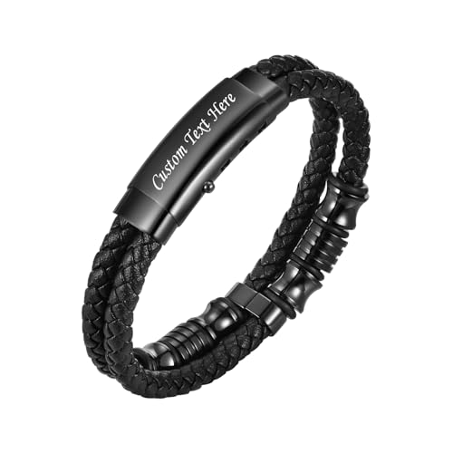 VNOX Men's Inspirational Mantra Engarved Handmade Braided Leather Adjustable Cuff Bangle Bracelet Encouragement Motivational Gift for Men - style: Black-Metal-Bead