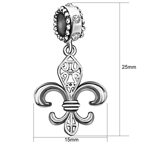 Fleur De Lis Flower Charm Dangle Birthstone Womens Beads Charm for Bracelets Father Daughter Mother Son Wife Jewelry - color: White