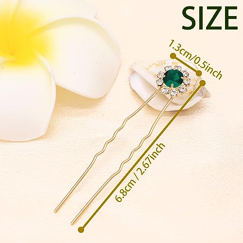 Ammei Crystal Bridal Hair Pins Clips Wedding Hair Accessories Hair Set Jewelry With Rhinestone For Brides and Bridesmaids Set Of 12 (Gold Plated Green) - color: Gold Plated Green