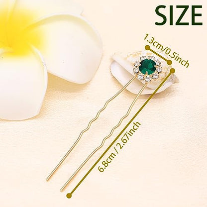 Ammei Crystal Bridal Hair Pins Clips Wedding Hair Accessories Hair Set Jewelry With Rhinestone For Brides and Bridesmaids Set Of 12 (Gold Plated Green) - color: Gold Plated Green