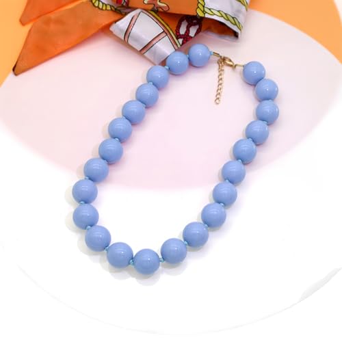 JNF Chunky Beaded Necklaces Women Large Big Ball Bead Choker Necklace Bold Statement Beads jewelry Gift - color: light blue