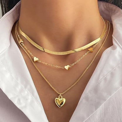 Gold Layered Necklaces for Women Chunky Stacked Necklaces for Women Trendy Retro Coin Pendant Necklace Womens Multilayer Chain Necklaces Fashion Jewelry Gifts - style: golden heart