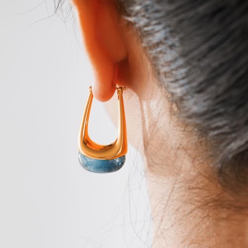 Acrylic Gold Hoop Earrings Chunky Statement Dangle Drop Huggie Earring Colorful Resin Jewelry for Women - color: Navy Blue