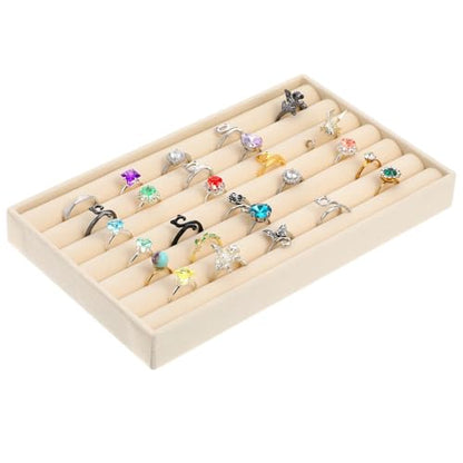 Velvet Ring Box, Earring Holder Organizer Display Tray, Jewelry Rings Earring Tray Display Holder Organizer for Vendors 8.35 x 5.91 x 0.91 Inches Rings Storage Box (7 Slots, Beige)