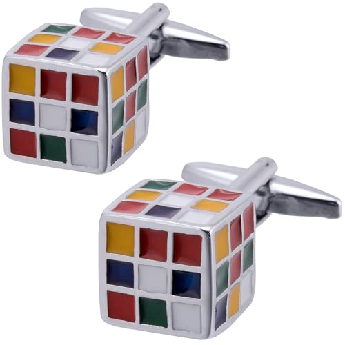 Magic Cube Men Cufflinks Jewelry In Gift Box for French Shirt Stainless Steel Classic Tuxedo Unique Business Wedding - size: 12 x 12mm