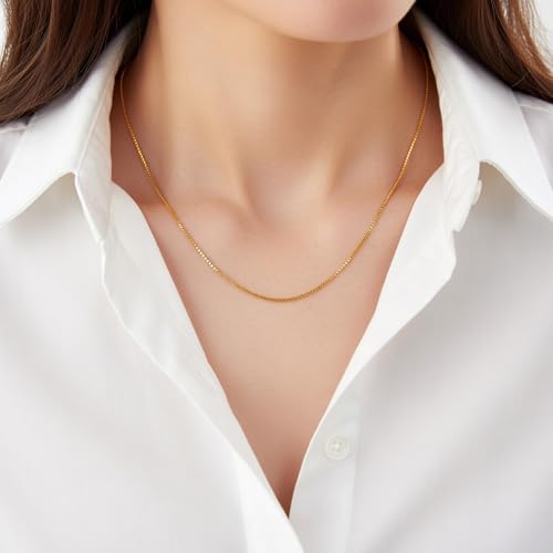 Jewelry Affairs 10k Yellow Real Gold Adjustable Box Link Chain Necklace, 0.85mm, 22"