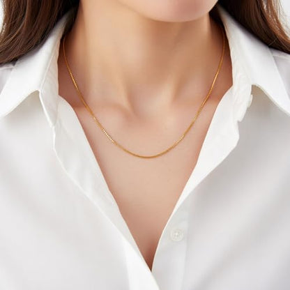 Jewelry Affairs 10k Yellow Real Gold Adjustable Box Link Chain Necklace, 0.85mm, 22"