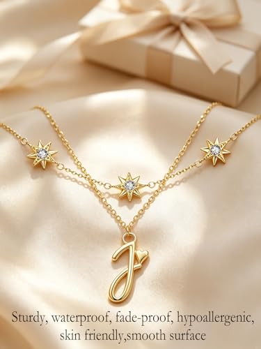 14K Gold A-Z Initial Lette Necklace Star Choker Women Necklace | Personalized Initial Jewelry, Meaningful Name Letter Gift for Women Wife Mom Friend, Perfect Present For Birthday/Anniversary - style: 14K Gold-J