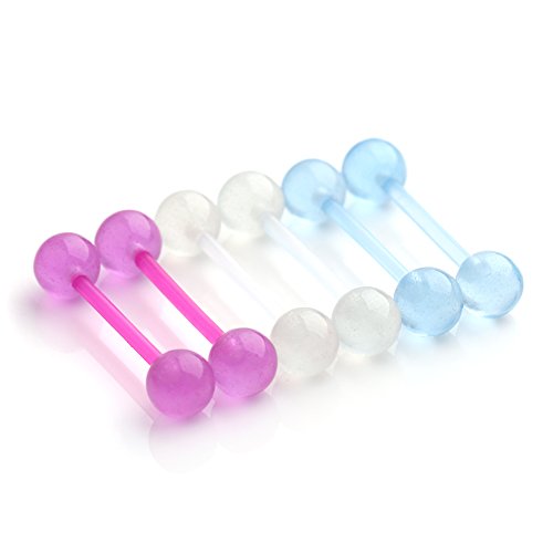14G 16mm Glow in The Dark Flexible Acrylic Straight Tongue Nipple Ring Retainer Piercing - color: 6PCS - Mix Color 1#