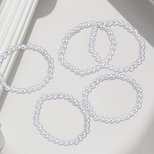 30 PCS Pearl Bracelets for Women, Stretch Bridesmaid Faux Pearl Beaded Bracelets Set, Bulk Wedding Bridal Party Favor Jewelry Gifts(White) - color: 50 White