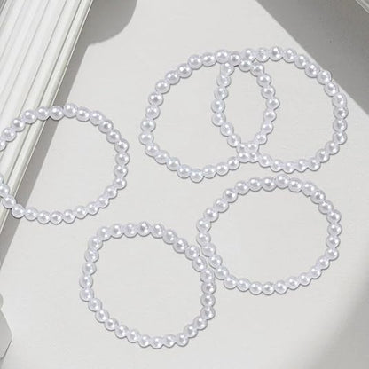 30 PCS Pearl Bracelets for Women, Stretch Bridesmaid Faux Pearl Beaded Bracelets Set, Bulk Wedding Bridal Party Favor Jewelry Gifts(White) - color: 50 White