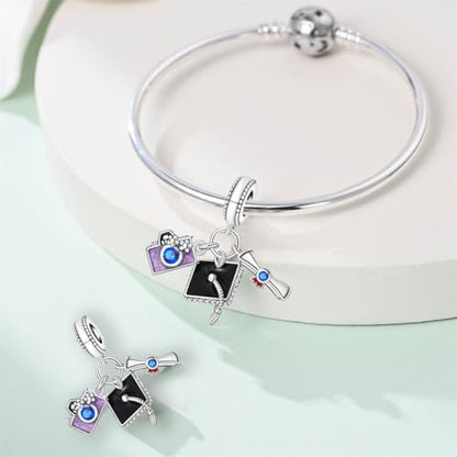 Charm for Bracelets and Necklaces, Heart Animals 925 Sterling Silver Bead Celestial Sun Moon Star Charms Jewelry Gift for Women Girls - color: Graduation Triple Dangle Charms