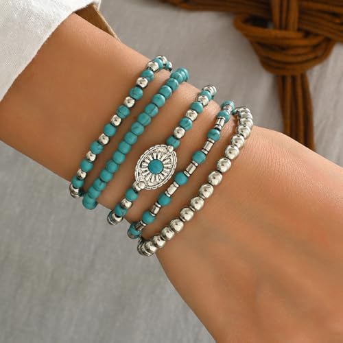 LOTSOF Western Turquoise Beaded Bracelet, Chic Stack Beaded Western Style for Country Concerts, Cowgirl Outfits & Boho Jewelry - color: Western Bracelets