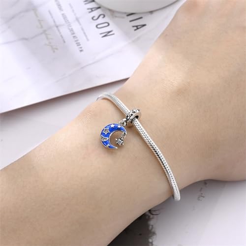 14K Gold Plated Charms for Bracelets Necklace Star Moon Cross Beads Woman | 925 Sterling Silver Charms Butterfly Cute Cat Dog Evil Eye Lucky Bracelet Beads Aesthetic Peandant Jewelry Gift for Mom - color: blue moon charm