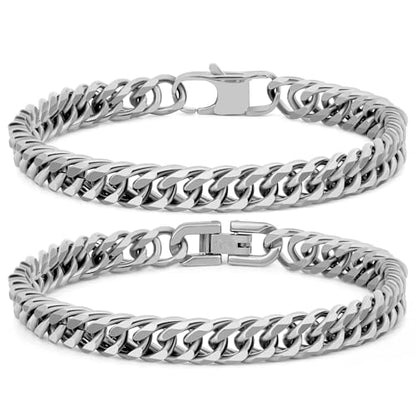 2PCS Cuban Link Bracelet, Silver Gold Black Sturdy 316L Stainless Steel Cuban Link Chain for Men Jewelry Set with Gift Message Card 8mm, 7/8/9 Inches - color: Silver, size: 9 inches