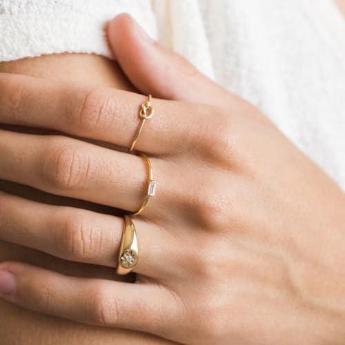POTESSA 18K Gold Plated Open Rings for Women Wide Band Link Chain Ring Simple Stacking Finger Jewelry Size #4 - #9 - color: Gold Knot Ring