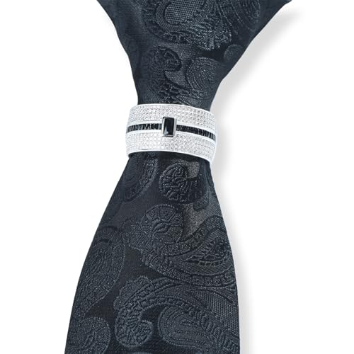 Sparkling Crystal Men's Neck Tie Ring Tie Clasp Necktie Clips Holder Tie Accessories with Box for Wedding Jewelry Gift - style: Silver Clips with Black CZ
