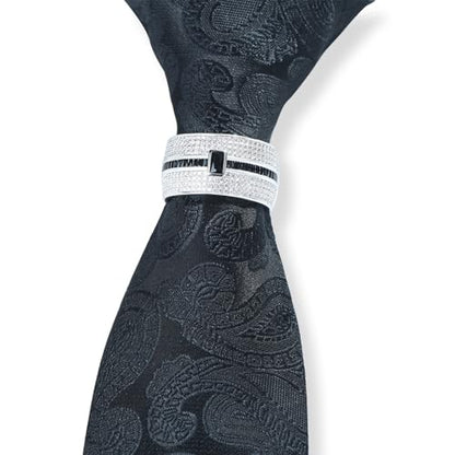 Sparkling Crystal Men's Neck Tie Ring Tie Clasp Necktie Clips Holder Tie Accessories with Box for Wedding Jewelry Gift - style: Silver Clips with Black CZ