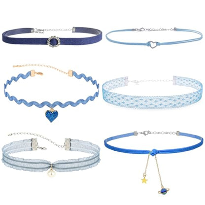 Nova&Aria Chokers Set For Women Heart Choker Necklaces Flower Pendant Velvet Cute Pink Turquoise Blue White Black Choker Necklace Christmas Colorful Lace Chokers - color: Blue