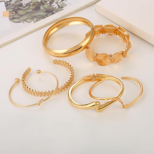 ILGANT Gold Bangle Bracelets for Women Gold Plated Chunky Cuff Bangle Bracelet Stackable Multi Layer Bangles Fashion Jewelry Set - color: Gold Bracelets-1