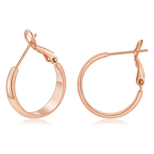 Gacimy 5mm Wide Gold Hoop Earrings for Women, 14K Gold Plated Hoops with 925 Sterling Silver Post, Hypoallergenic Earrings for Women - color: Rose Gold, size: 20mm