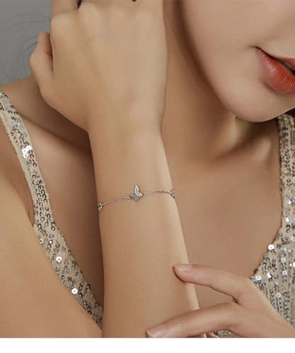 925 Sterling Silver Adjustable Bracelet for Women Jewelry Gifts - color: Silver Butterfly