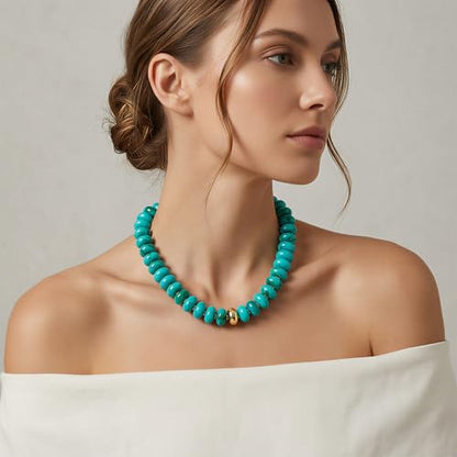 Chunky Colorful Bead Necklace Summer Fashion Statement Boho Beaded Chunky Necklace for Women Adjustable Length Lightweight Cool Suitable for Beach Vacation Daily Wear & Summer Parties - color: Turquoise