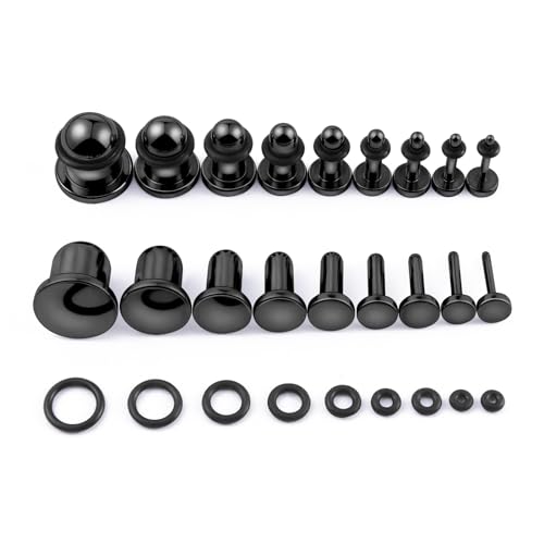 9 Pairs Ear Stretching Kit Stainless Steel Ear Plugs Ear Gauges Ear Expanders Set Flat Back Earring Stretching O-Shaped Rings Body Piercing Jewelry for Men Women 14G-00G - color: Black