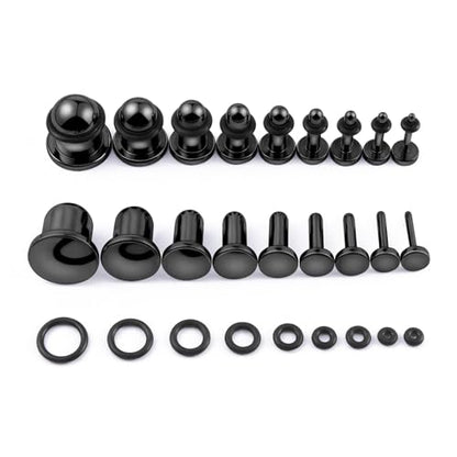 9 Pairs Ear Stretching Kit Stainless Steel Ear Plugs Ear Gauges Ear Expanders Set Flat Back Earring Stretching O-Shaped Rings Body Piercing Jewelry for Men Women 14G-00G - color: Black
