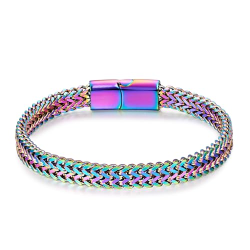 Mens Bracelet-Stainless Steel Magnetic Clasp Franco Chain Bracelets for Men - color: B-Colors