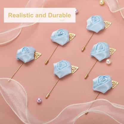 uxcell 24pcs Light Blue Rose Boutonnieres Flower Pins for Wedding | Buttonholes Pocket Boutonnieres for Wedding Ceremony Anniversary Prom Formal Dinner Party - color: Light Blue