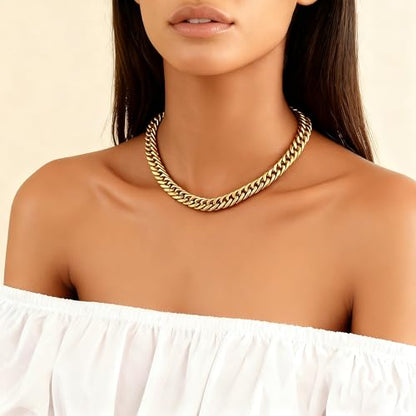 FEEL STYLE Chunky Gold Necklace for Women - 14K Gold Plated 10mm/14mm Cuban Link Chain & 8mm O-Link Chunky Necklace Fashion Jewelry Adjustable - color: Gold Chain, style: 10MM Cuban Link Chain