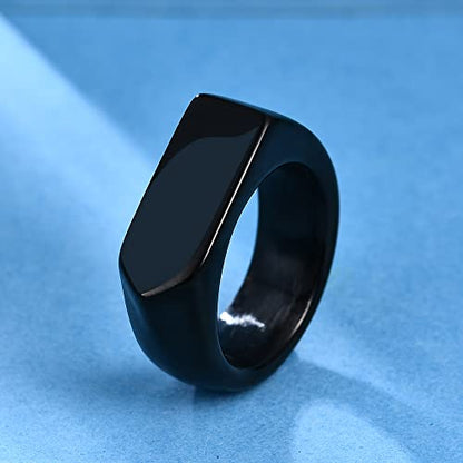 MYNENEY Stainless Steel Square Shape Signet for Men Statement Ring - color: Arrow Black