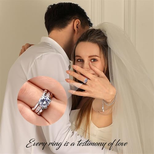 Jeulia Diamond Band Rings for Women cz Sterling Silver Interchangeable Ring Sets Wedding Engagement Anniversary Promise Ring Bridal Sets - color: 1 rose gold