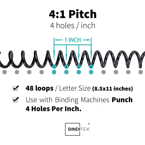 Binditek Plastic Spiral Binding Coils, 8 mm, 4:1 Pitch, Black, 100 Pack | Coil Binding Spines, 5/16", 40 Sheet Capacity, 48 Loops, for Letter-Size Reports, Presentations, School and Office Projects - size: 8mm, style: 100P , Black
