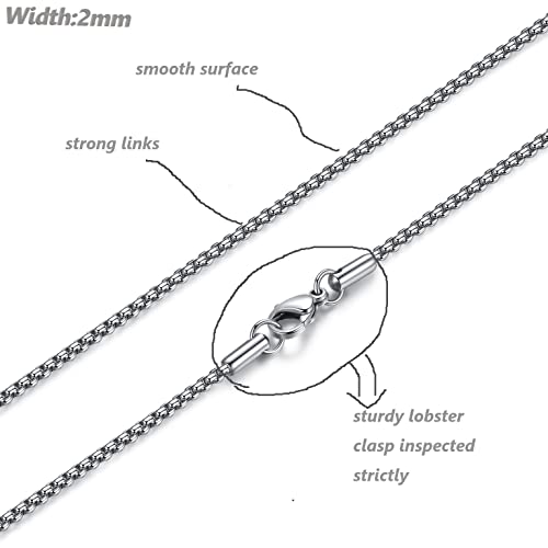 FOSIR Mens Chain Necklaces, Stainless Steel Rolo Chain Necklace for Men and Women, Silver Tone Box Chains for Men, Wide 2/3/4/5mm - size: 20.0 Inch long, style: 2mm-stainless steel